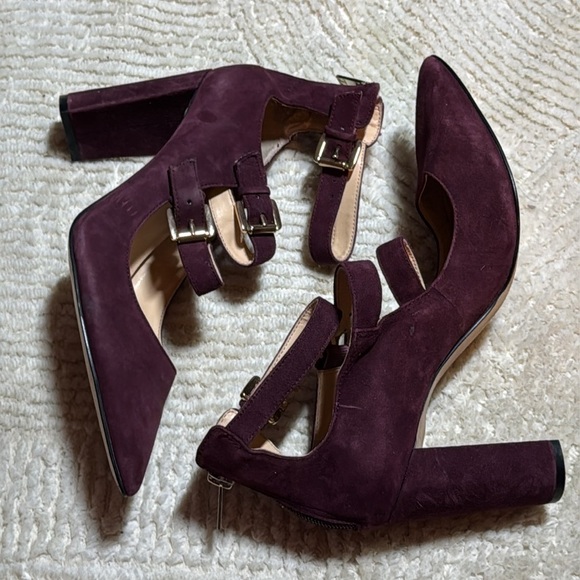 Ivanka Trump Kamon burgundy suede ankle straps pointed pumps back zipper 8M - Picture 4 of 15